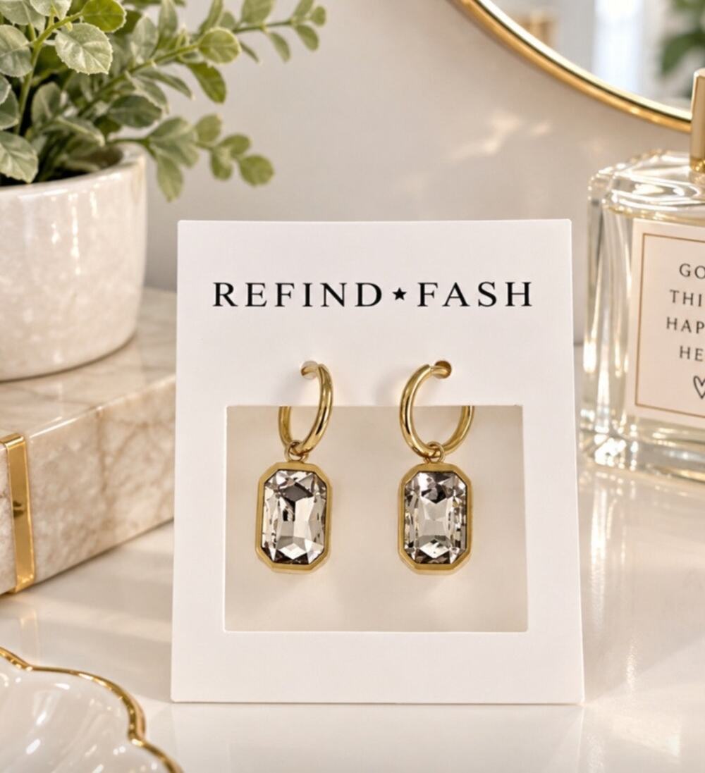 18K Plated Over Titanium Steel Gemstone Earrings New